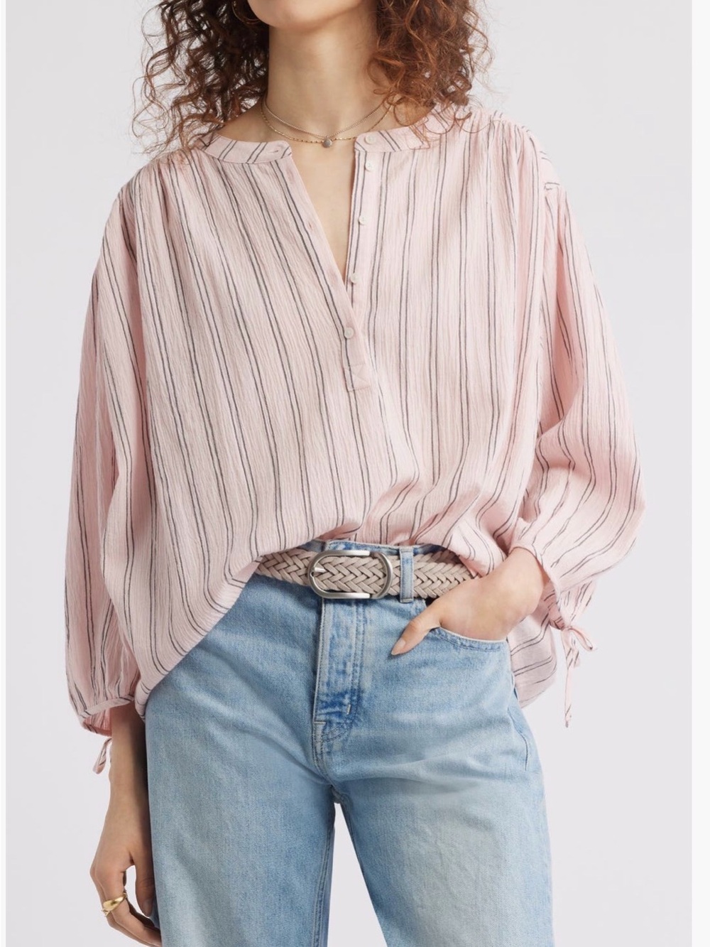 Treasure & Bond (Nordstrom) ~ Striped Cotton Popover Shirt ~ Pink/Navy ~ S/M